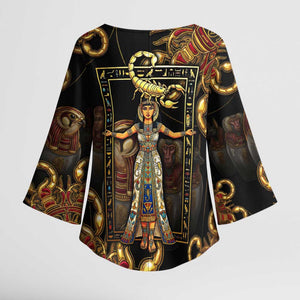 Serket Ancient Egyptian Kimono Sleeve Blouse with Canopic Jars and Scorpion Motif in Protection