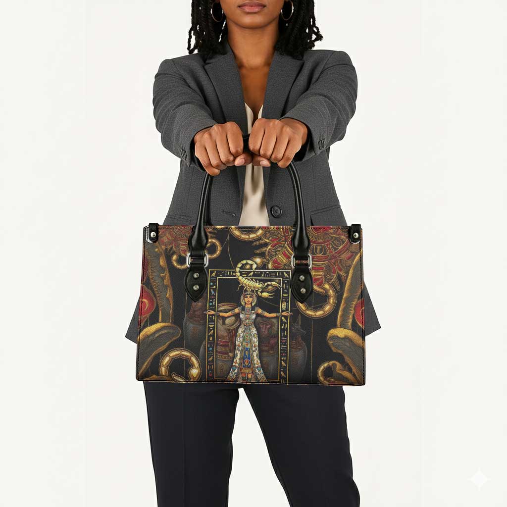 Serket Ancient Egyptian Leather Bag with Canopic Jars and Scorpion Motif in Protection