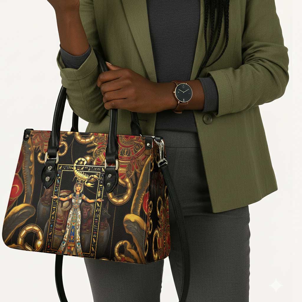 Serket Ancient Egyptian Leather Bag with Canopic Jars and Scorpion Motif in Protection