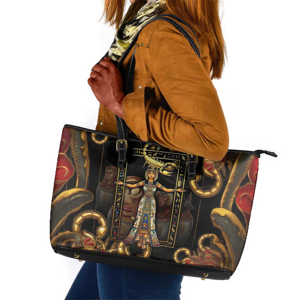 Serket Ancient Egyptian Leather Tote Bag with Canopic Jars and Scorpion Motif in Protection
