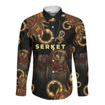Serket Ancient Egyptian Long Sleeve Button Shirt with Canopic Jars and Scorpion Motif in Protection
