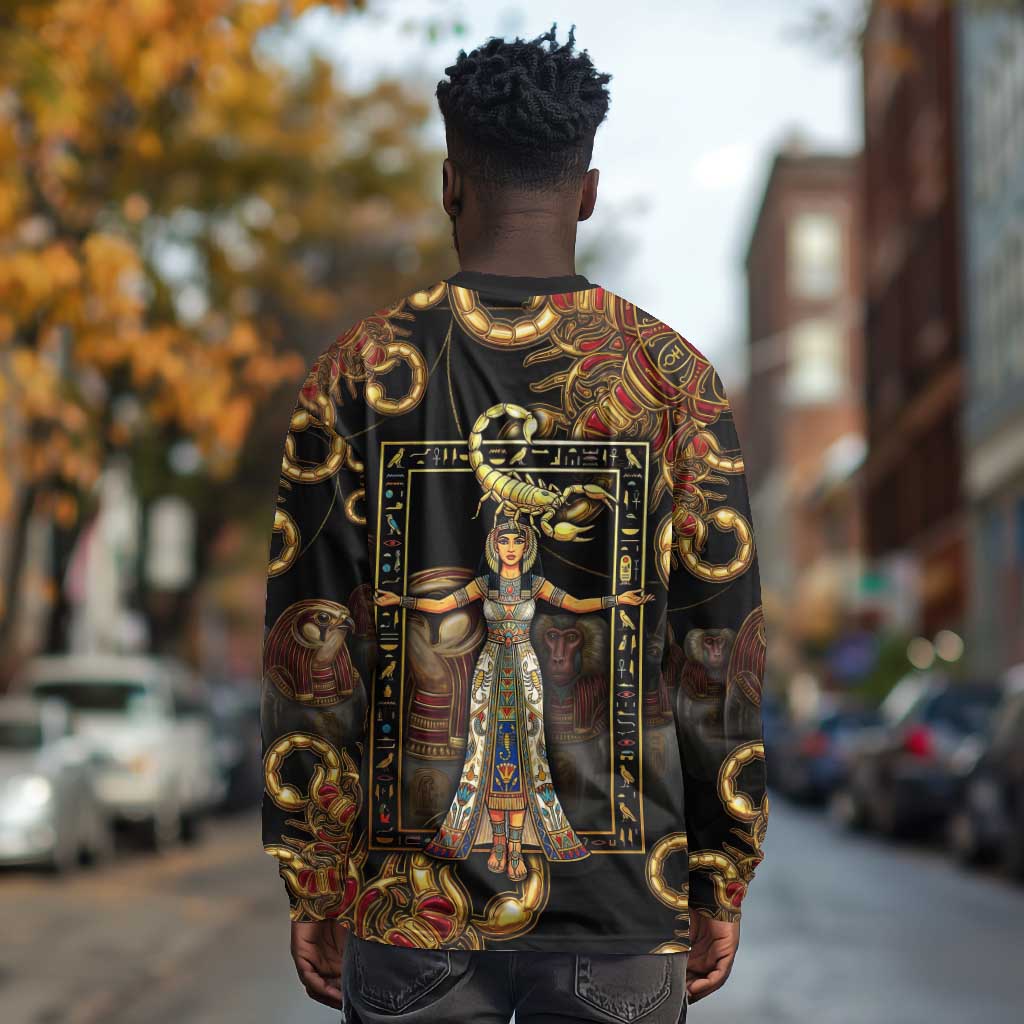Serket Ancient Egyptian Long Sleeve Shirt with Canopic Jars and Scorpion Motif in Protection