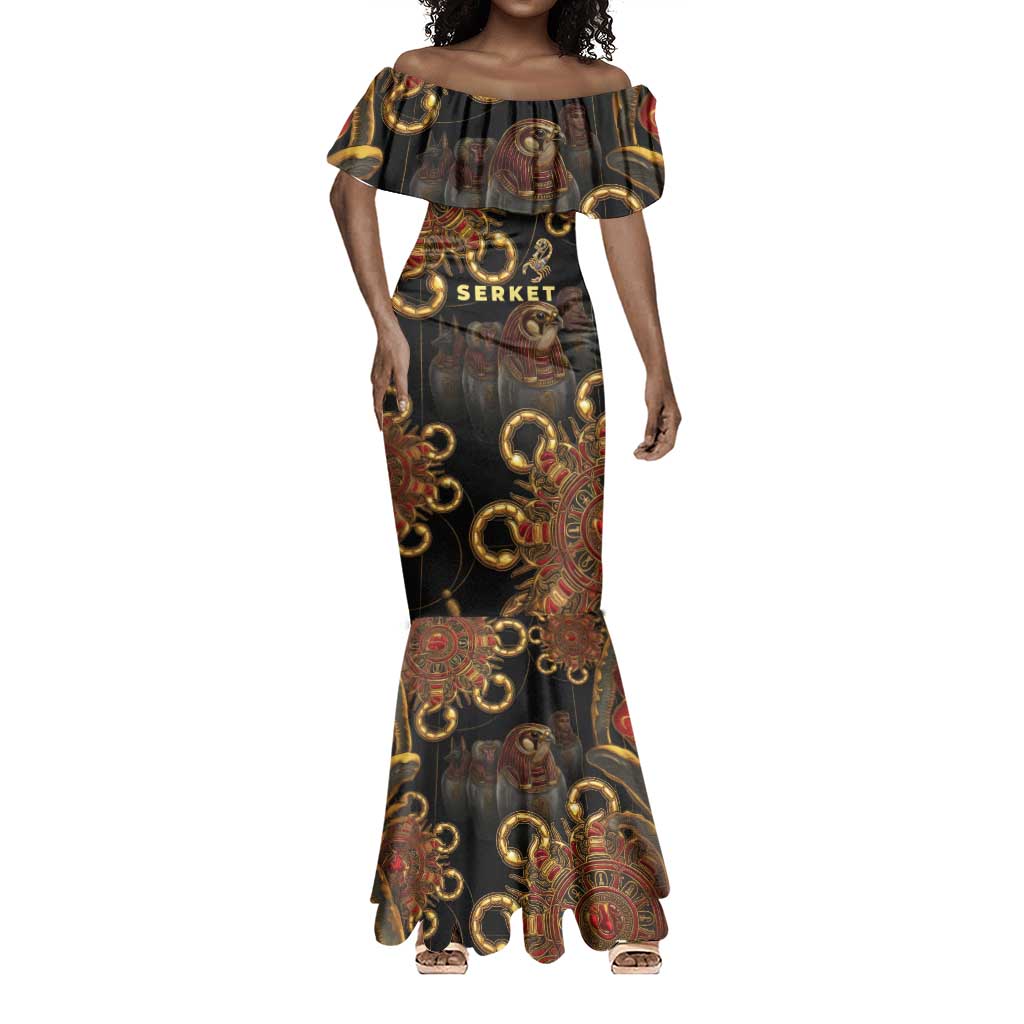 Serket Ancient Egyptian Mermaid Dress with Canopic Jars and Scorpion Motif in Protection