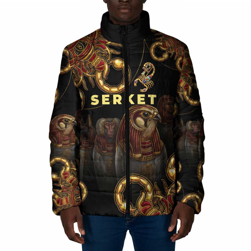 Serket Ancient Egyptian Padded Jacket with Canopic Jars and Scorpion Motif in Protection