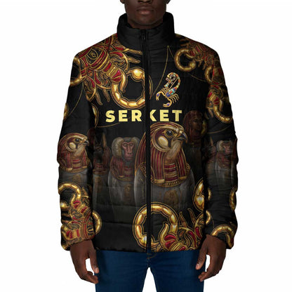 Serket Ancient Egyptian Padded Jacket with Canopic Jars and Scorpion Motif in Protection