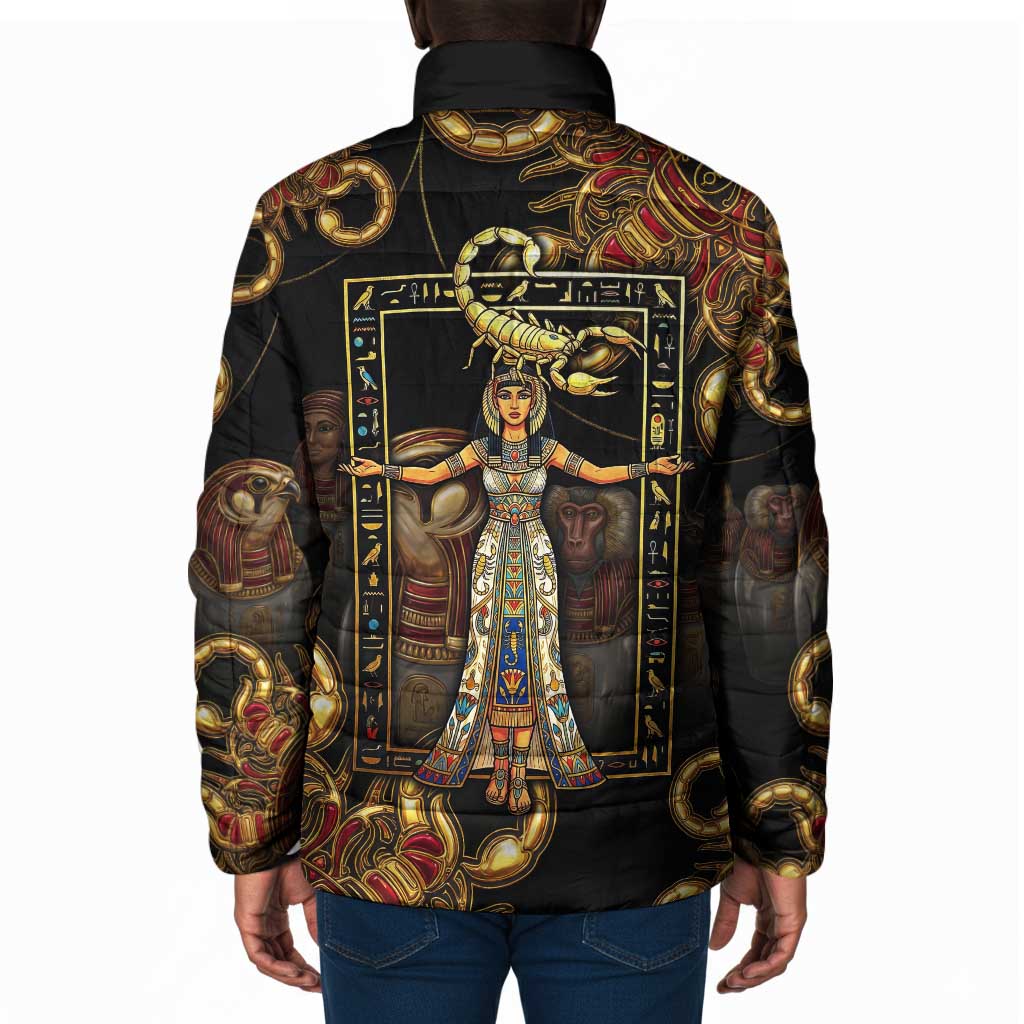 Serket Ancient Egyptian Padded Jacket with Canopic Jars and Scorpion Motif in Protection