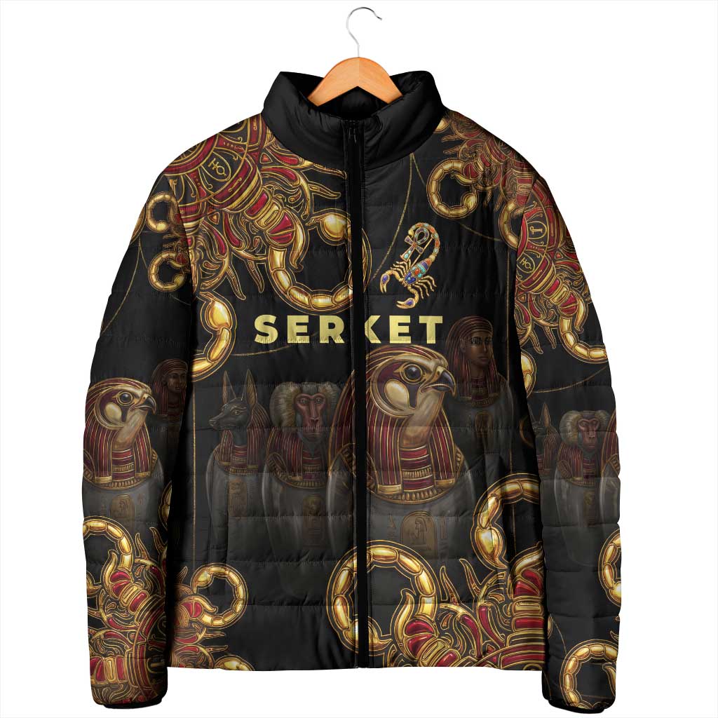 Serket Ancient Egyptian Padded Jacket with Canopic Jars and Scorpion Motif in Protection