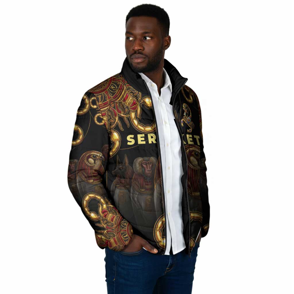 Serket Ancient Egyptian Padded Jacket with Canopic Jars and Scorpion Motif in Protection