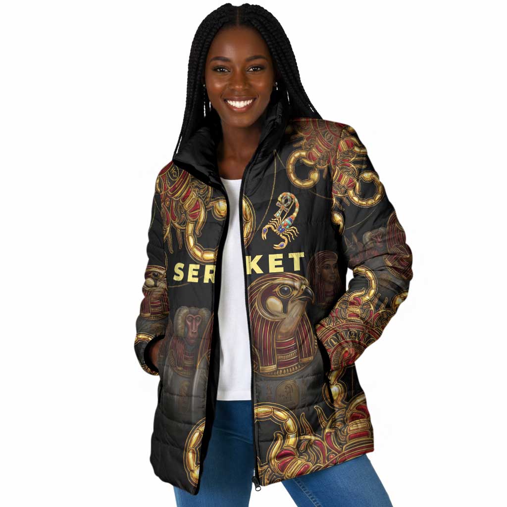Serket Ancient Egyptian Padded Jacket with Canopic Jars and Scorpion Motif in Protection