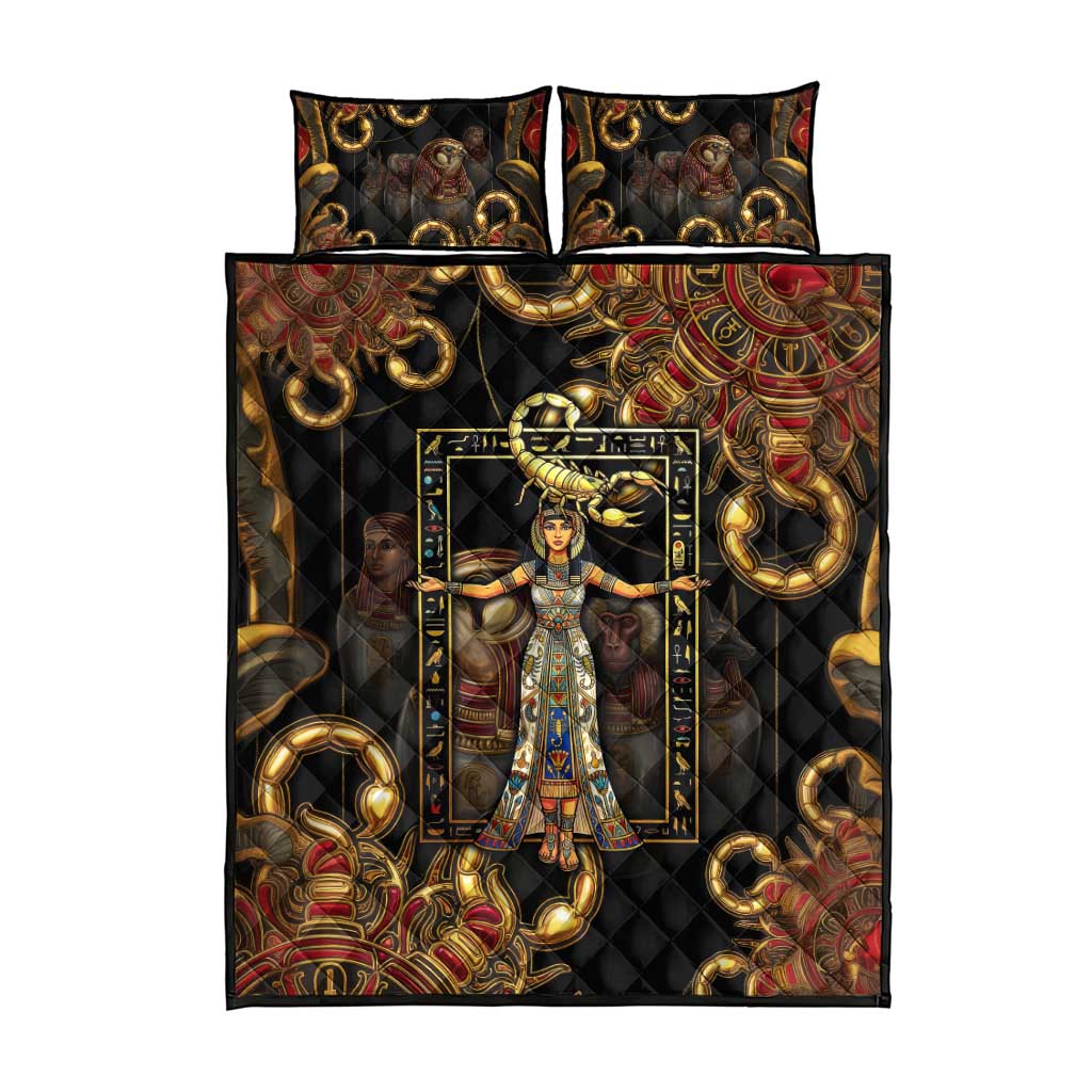 Serket Ancient Egyptian Quilt Bed Set with Canopic Jars and Scorpion Motif in Protection