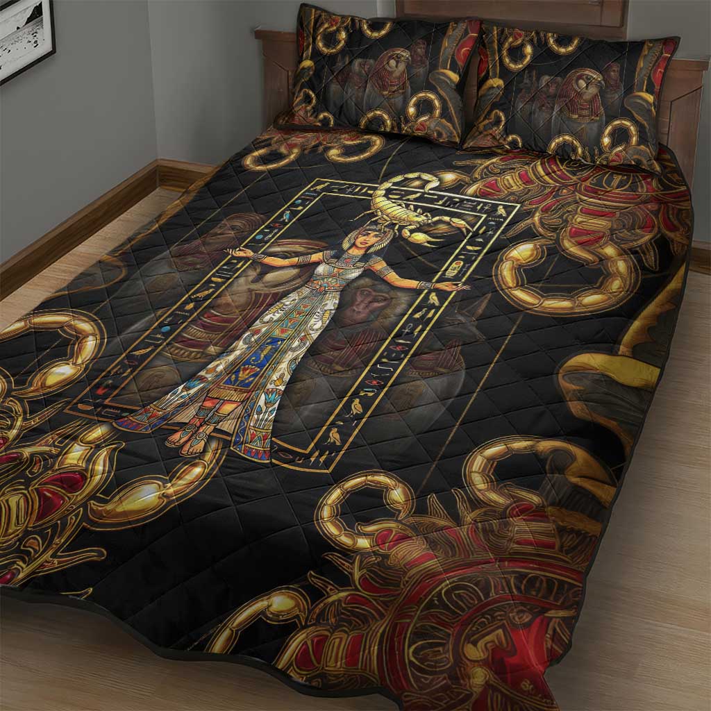 Serket Ancient Egyptian Quilt Bed Set with Canopic Jars and Scorpion Motif in Protection