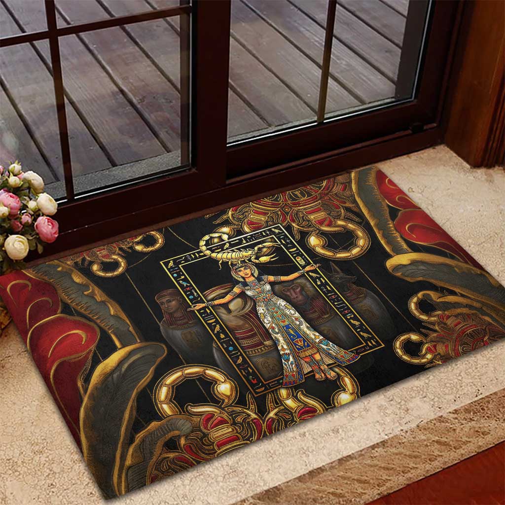 Serket Ancient Egyptian Rubber Doormat with Canopic Jars and Scorpion Motif in Protection