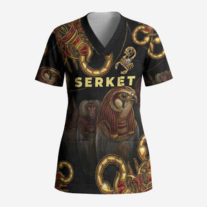 Serket Ancient Egyptian Scrub Top with Canopic Jars and Scorpion Motif in Protection