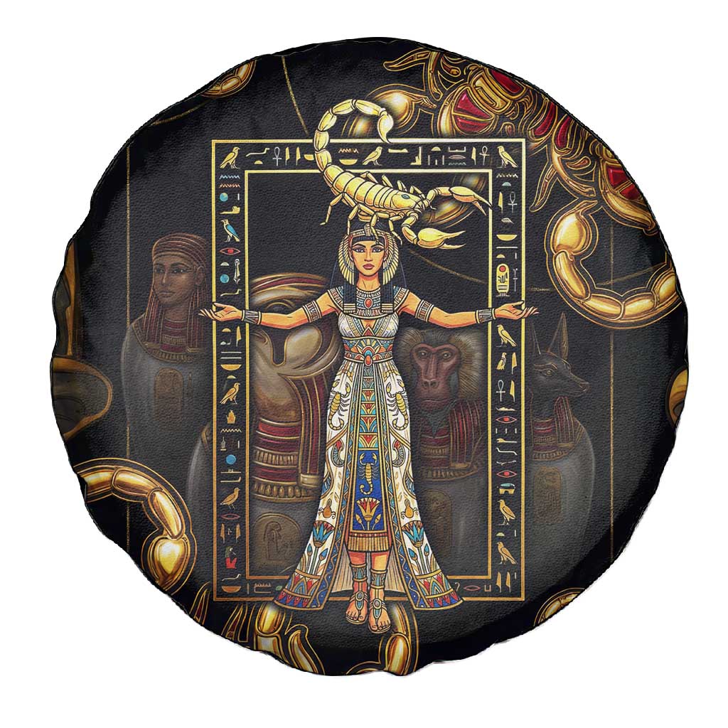 Serket Ancient Egyptian Spare Tire Cover with Canopic Jars and Scorpion Motif in Protection