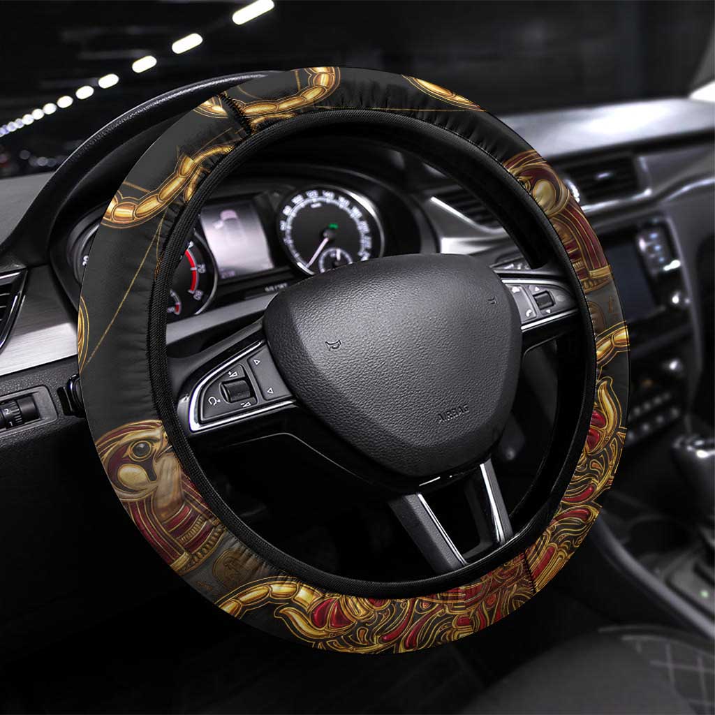 Serket Ancient Egyptian Steering Wheel Cover with Canopic Jars and Scorpion Motif in Protection