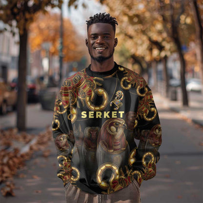 Serket Ancient Egyptian Sweatshirt with Canopic Jars and Scorpion Motif in Protection