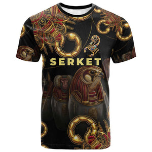 Serket Ancient Egyptian T shirt with Canopic Jars and Scorpion Motif in Protection