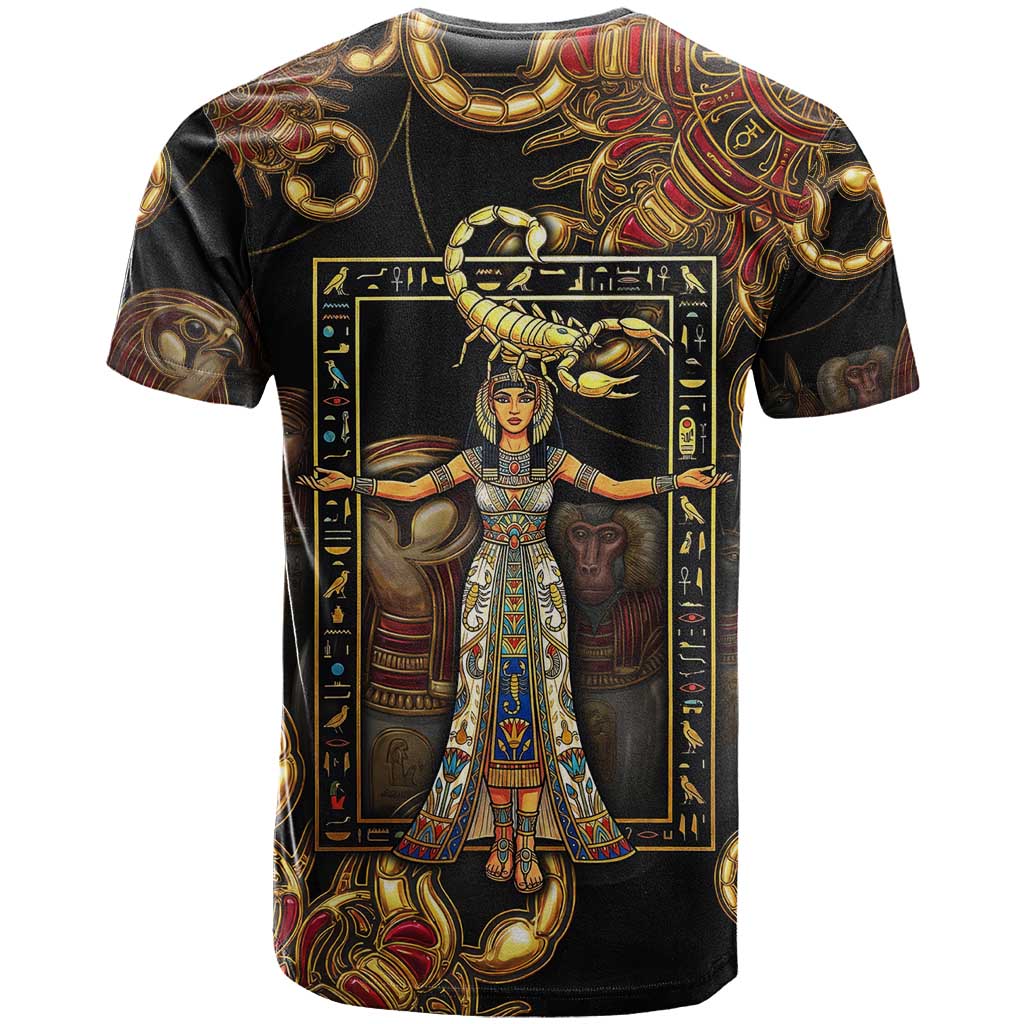 Serket Ancient Egyptian T shirt with Canopic Jars and Scorpion Motif in Protection