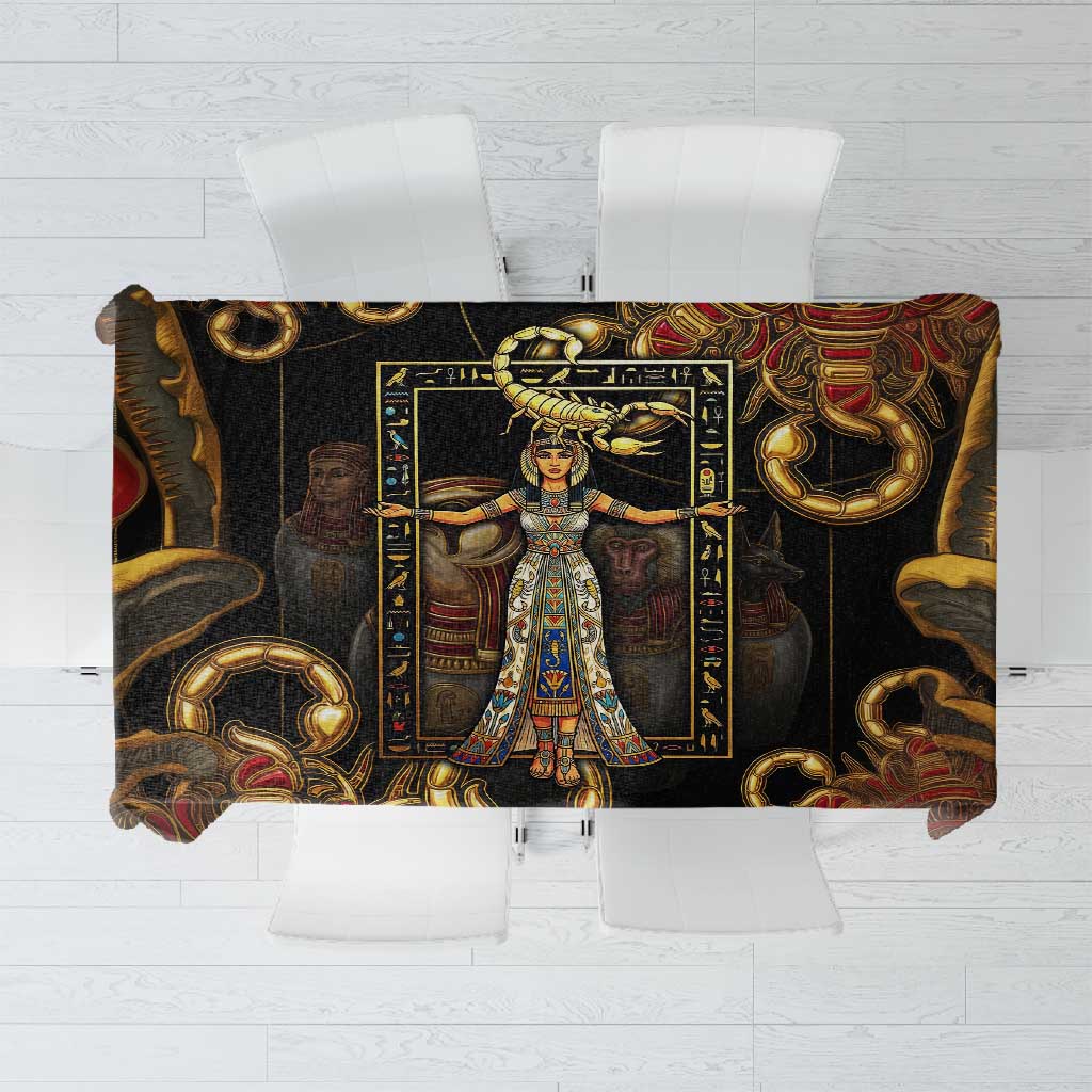 Serket Ancient Egyptian Tablecloth with Canopic Jars and Scorpion Motif in Protection