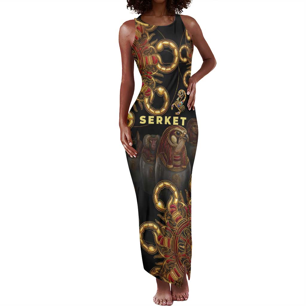 Serket Ancient Egyptian Tank Maxi Dress with Canopic Jars and Scorpion Motif in Protection