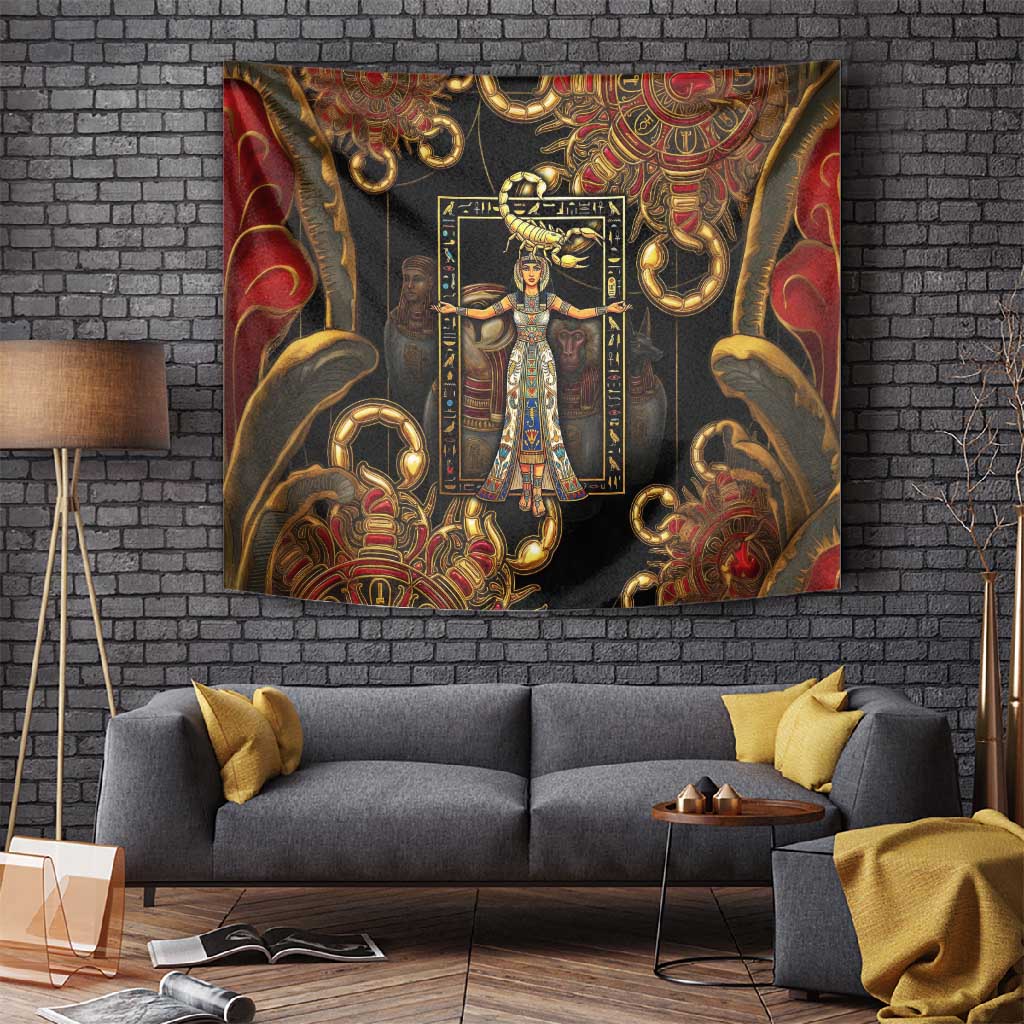 Serket Ancient Egyptian Tapestry with Canopic Jars and Scorpion Motif in Protection