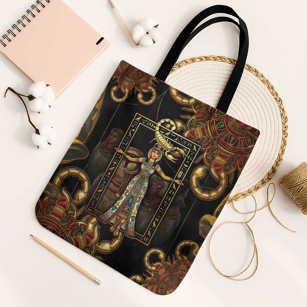 Serket Ancient Egyptian Tote Bag with Canopic Jars and Scorpion Motif in Protection