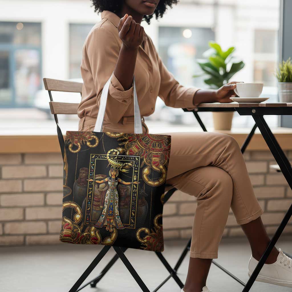 Serket Ancient Egyptian Tote Bag with Canopic Jars and Scorpion Motif in Protection