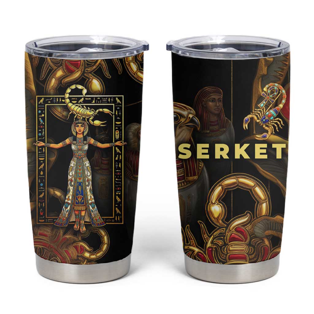 Serket Ancient Egyptian Tumbler Cup with Canopic Jars and Scorpion Motif in Protection
