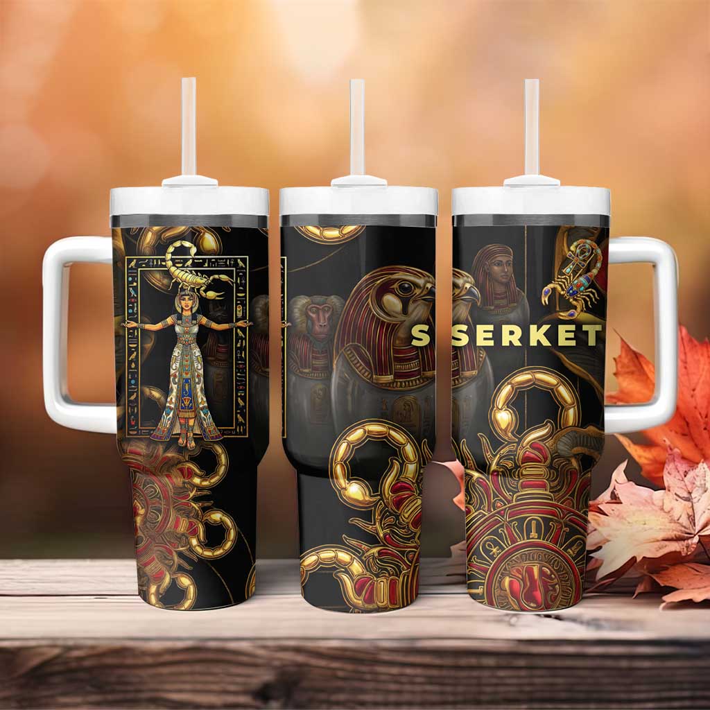 Serket Ancient Egyptian Tumbler With Handle with Canopic Jars and Scorpion Motif in Protection