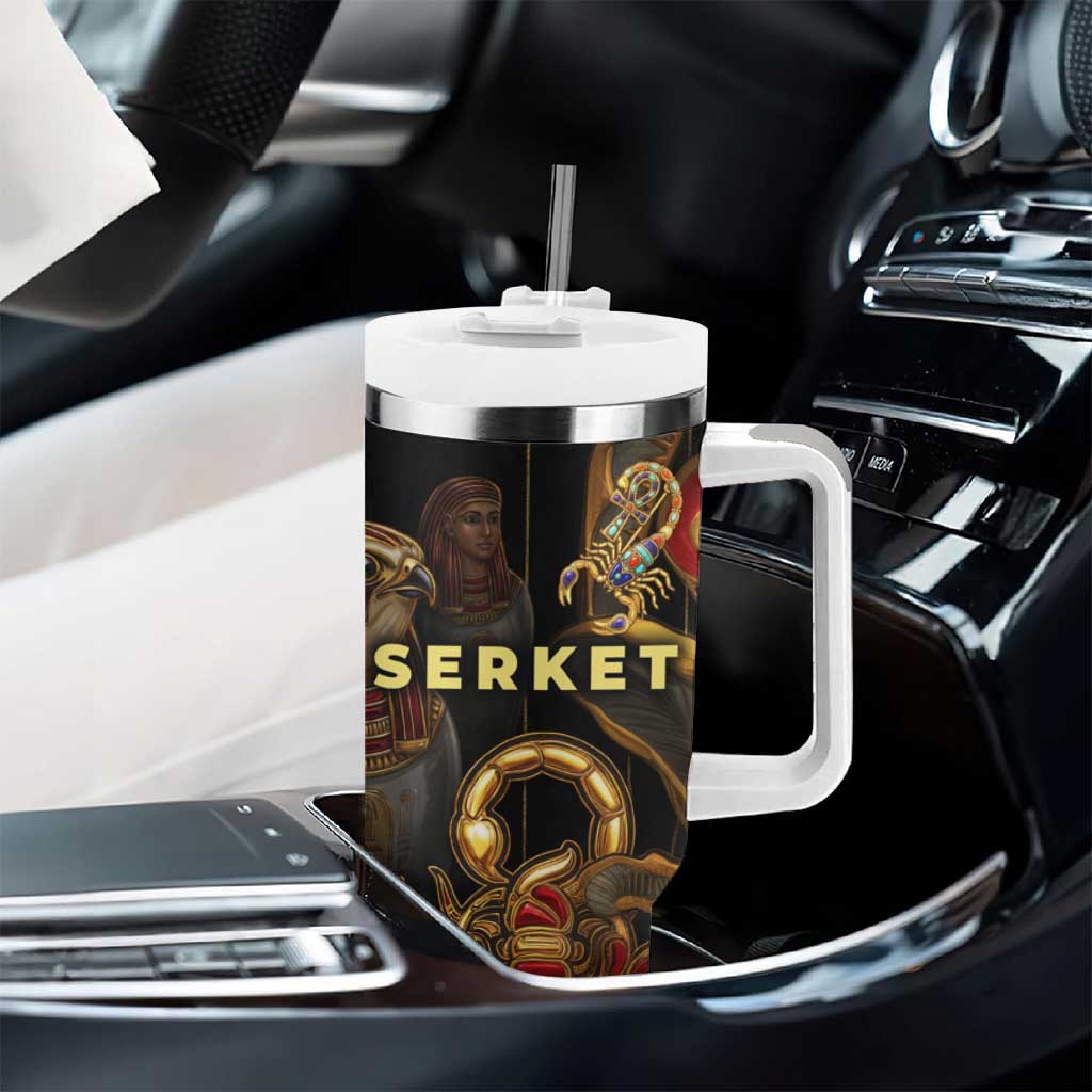 Serket Ancient Egyptian Tumbler With Handle with Canopic Jars and Scorpion Motif in Protection