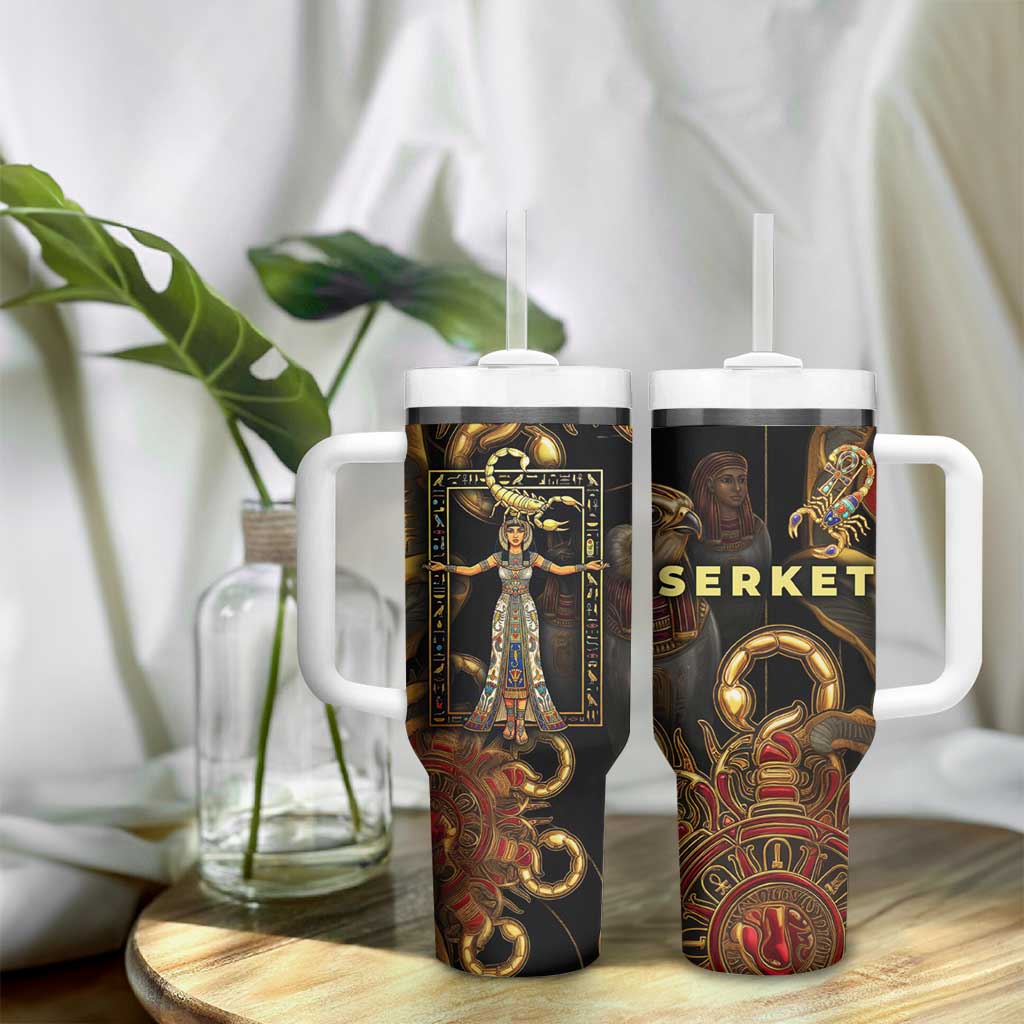 Serket Ancient Egyptian Tumbler With Handle with Canopic Jars and Scorpion Motif in Protection