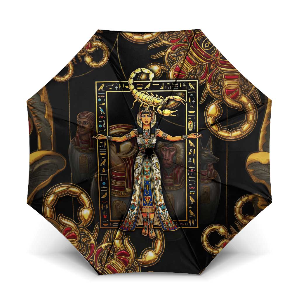 Serket Ancient Egyptian Umbrella with Canopic Jars and Scorpion Motif in Protection