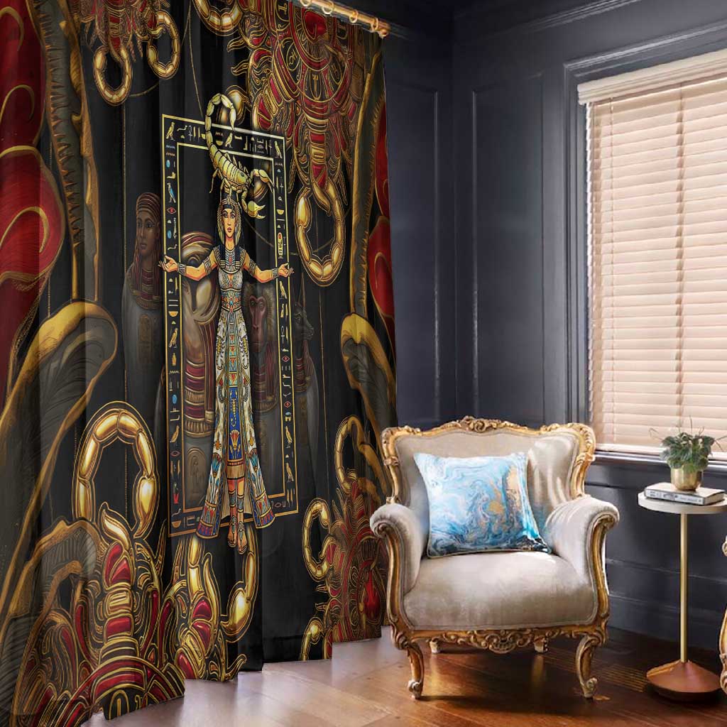 Serket Ancient Egyptian Window Curtain with Canopic Jars and Scorpion Motif in Protection
