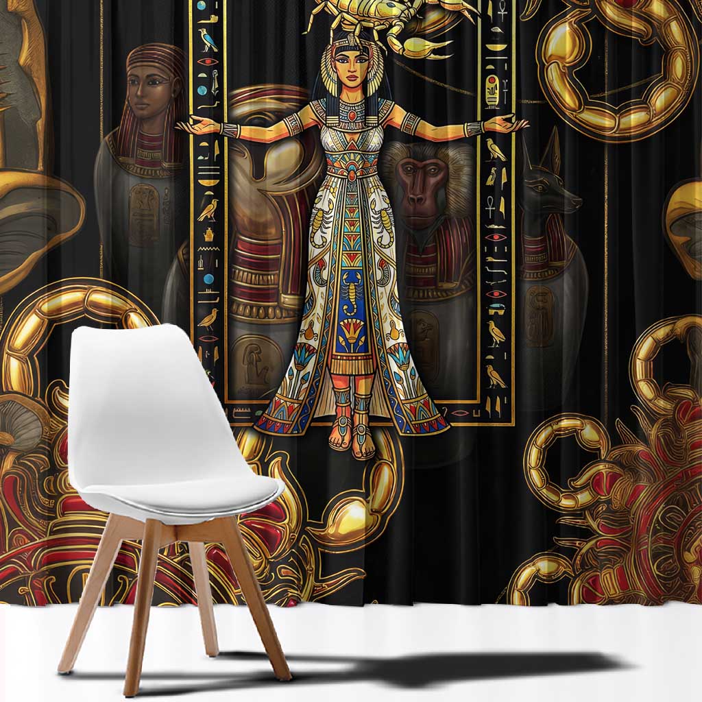 Serket Ancient Egyptian Window Curtain with Canopic Jars and Scorpion Motif in Protection