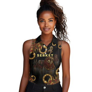 Serket Ancient Egyptian Women Sleeveless Polo Shirt with Canopic Jars and Scorpion Motif in Protection