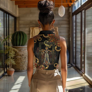 Serket Ancient Egyptian Women Sleeveless Polo Shirt with Canopic Jars and Scorpion Motif in Protection