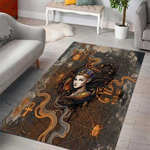 Serket Egyptian Area Rug Jeweled Scorpion and Cobweb Motif in Mystical Egyptian