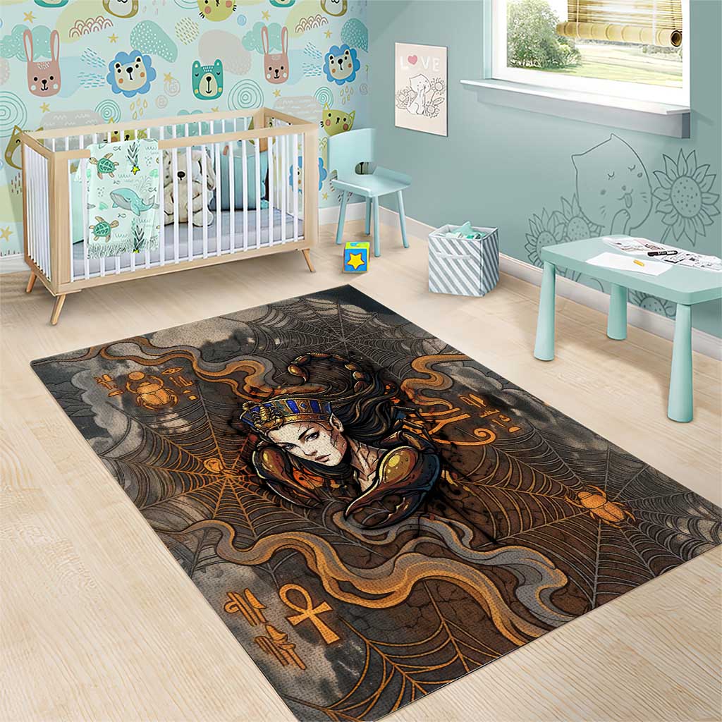 Serket Egyptian Area Rug Jeweled Scorpion and Cobweb Motif in Mystical Egyptian