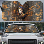 Serket Egyptian Auto Sun Shade Jeweled Scorpion and Cobweb Motif in Mystical Egyptian