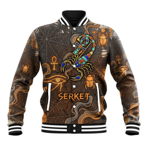 Serket Egyptian Baseball Jacket Jeweled Scorpion and Cobweb Motif in Mystical Egyptian