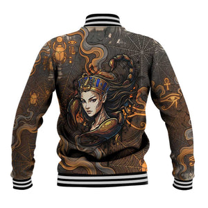 Serket Egyptian Baseball Jacket Jeweled Scorpion and Cobweb Motif in Mystical Egyptian