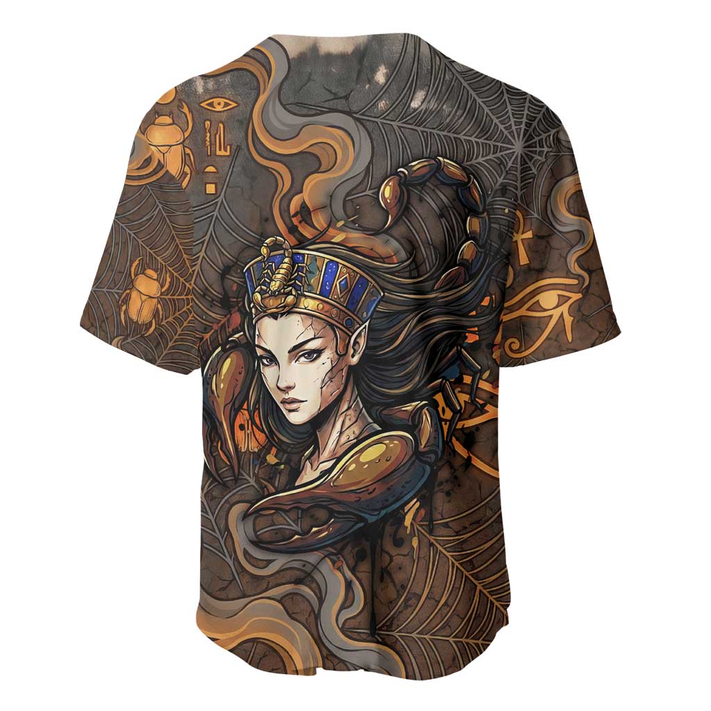 Serket Egyptian Baseball Jersey Jeweled Scorpion and Cobweb Motif in Mystical Egyptian