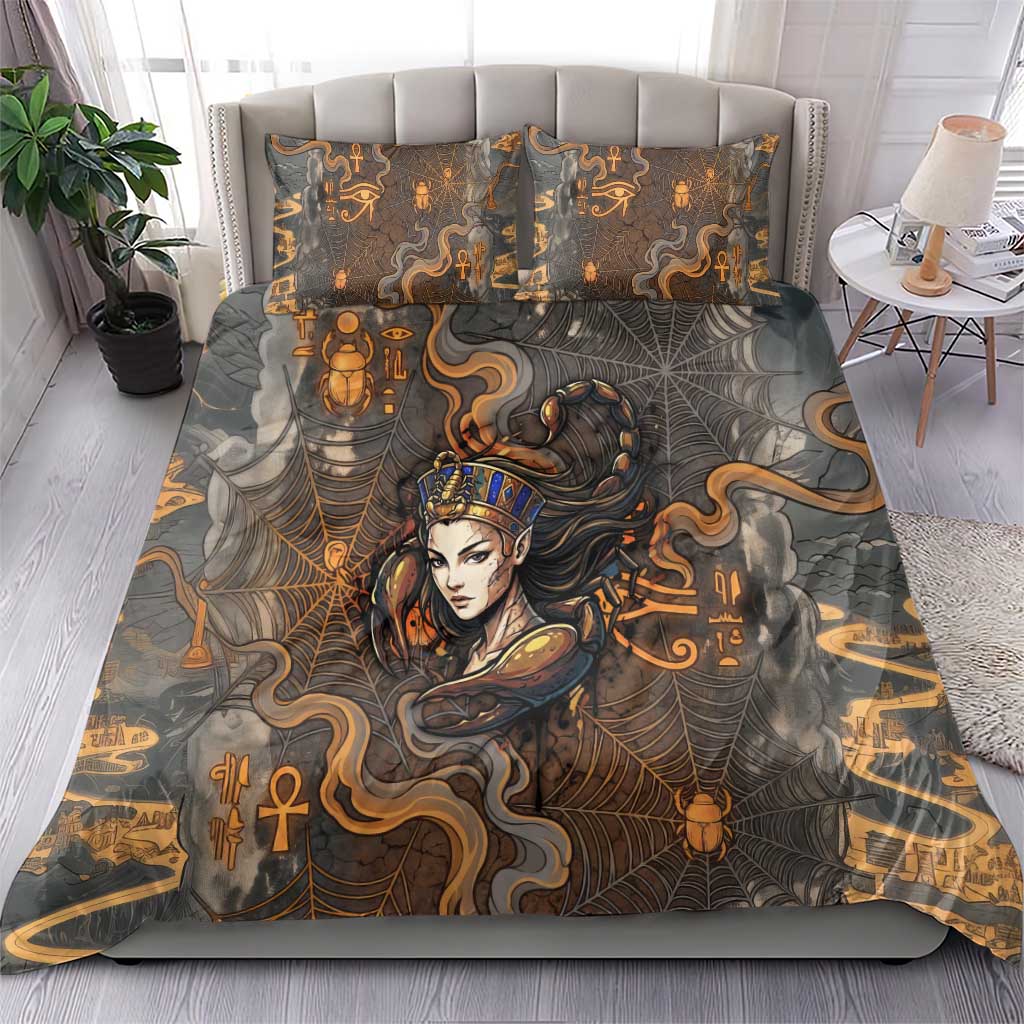 Serket Egyptian Bedding Set Jeweled Scorpion and Cobweb Motif in Mystical Egyptian
