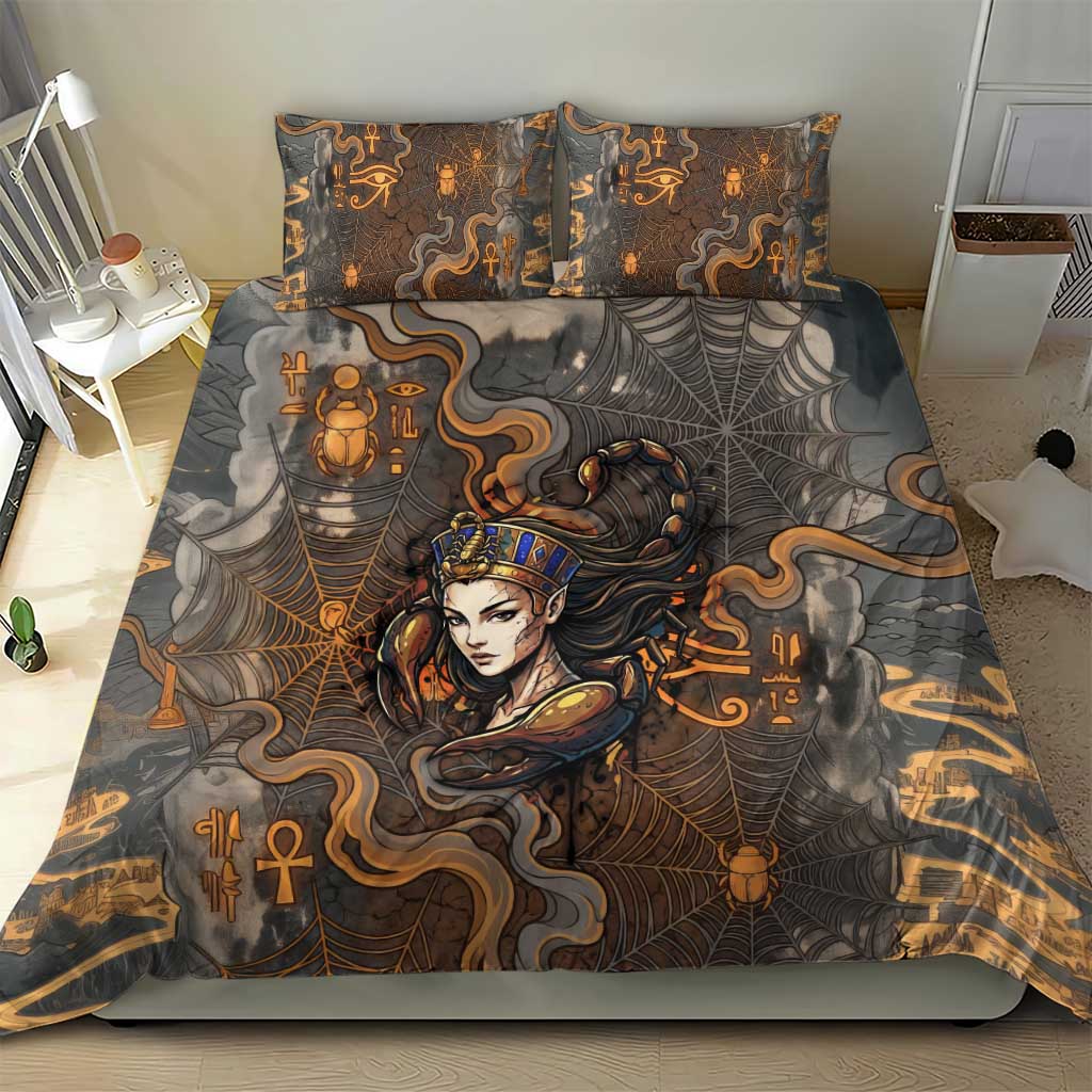 Serket Egyptian Bedding Set Jeweled Scorpion and Cobweb Motif in Mystical Egyptian