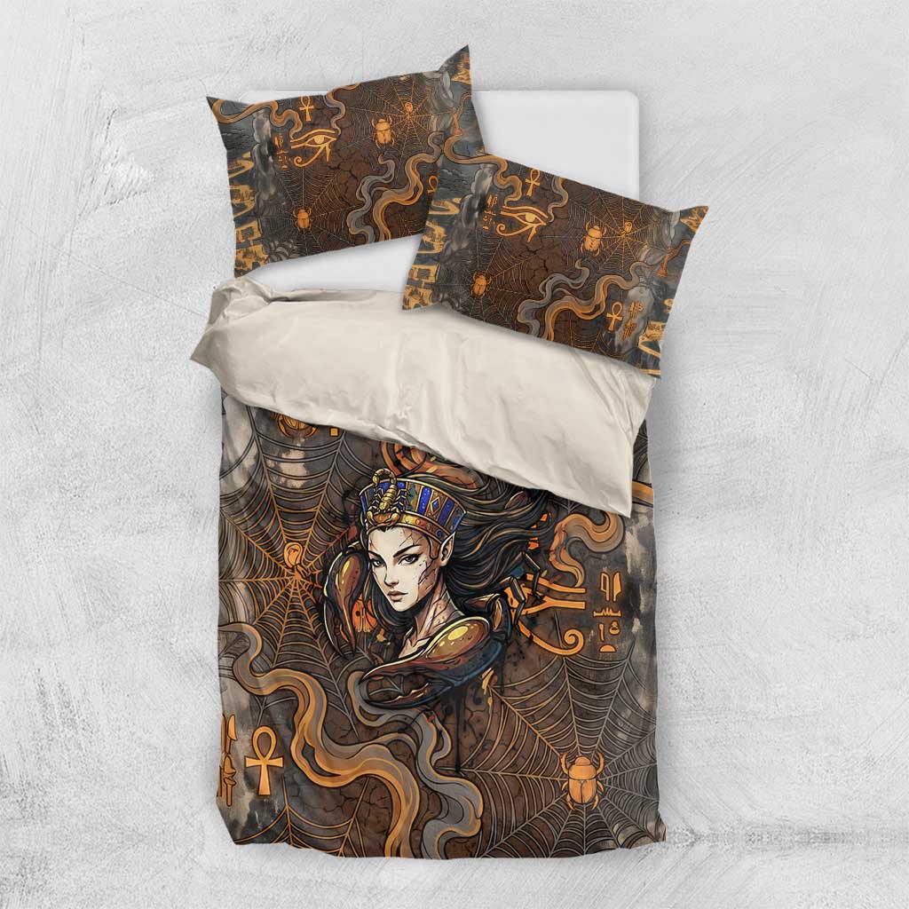 Serket Egyptian Bedding Set Jeweled Scorpion and Cobweb Motif in Mystical Egyptian