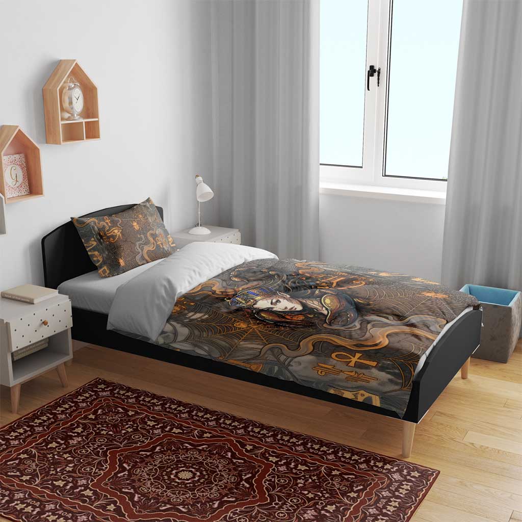 Serket Egyptian Bedding Set Jeweled Scorpion and Cobweb Motif in Mystical Egyptian