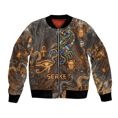 Serket Egyptian Bomber Jacket Jeweled Scorpion and Cobweb Motif in Mystical Egyptian