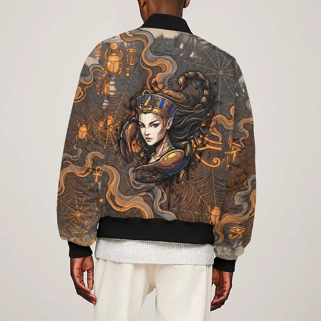 Serket Egyptian Bomber Jacket Jeweled Scorpion and Cobweb Motif in Mystical Egyptian