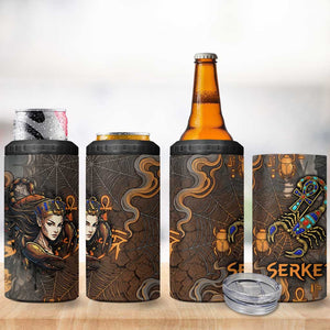 Serket Egyptian 4 in 1 Can Cooler Tumbler Jeweled Scorpion and Cobweb Motif in Mystical Egyptian