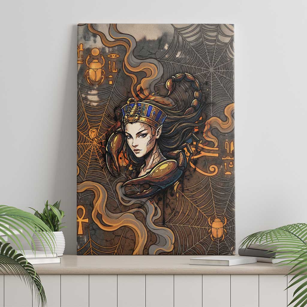 Serket Egyptian Canvas Wall Art Jeweled Scorpion and Cobweb Motif in Mystical Egyptian